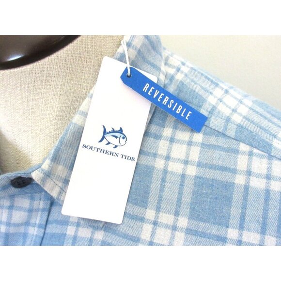 Southern Tide Men's Reversible Melbourne LS Plaid Shirt Mountain Spring Blue NWT - Picture 4 of 9